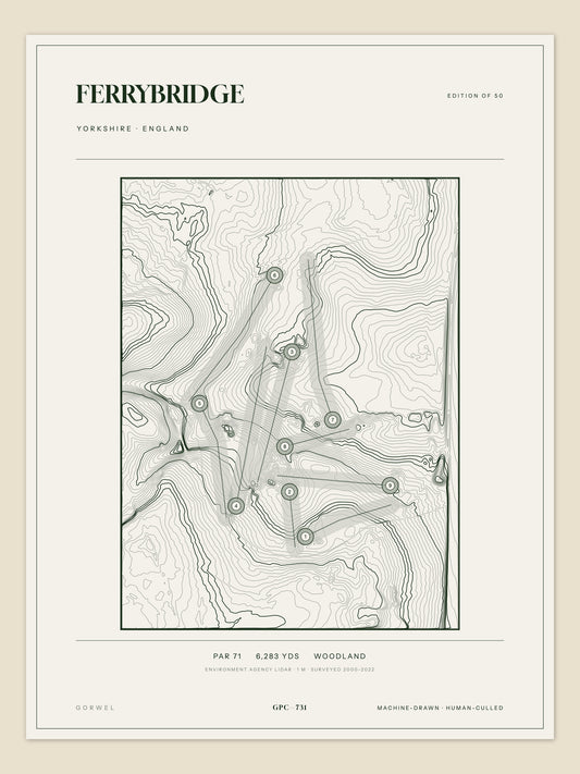 Ferrybridge, Yorkshire topographic golf course print