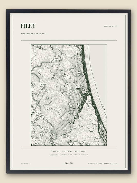 Filey, Yorkshire topographic golf course print, framed — Gorwel Print Co