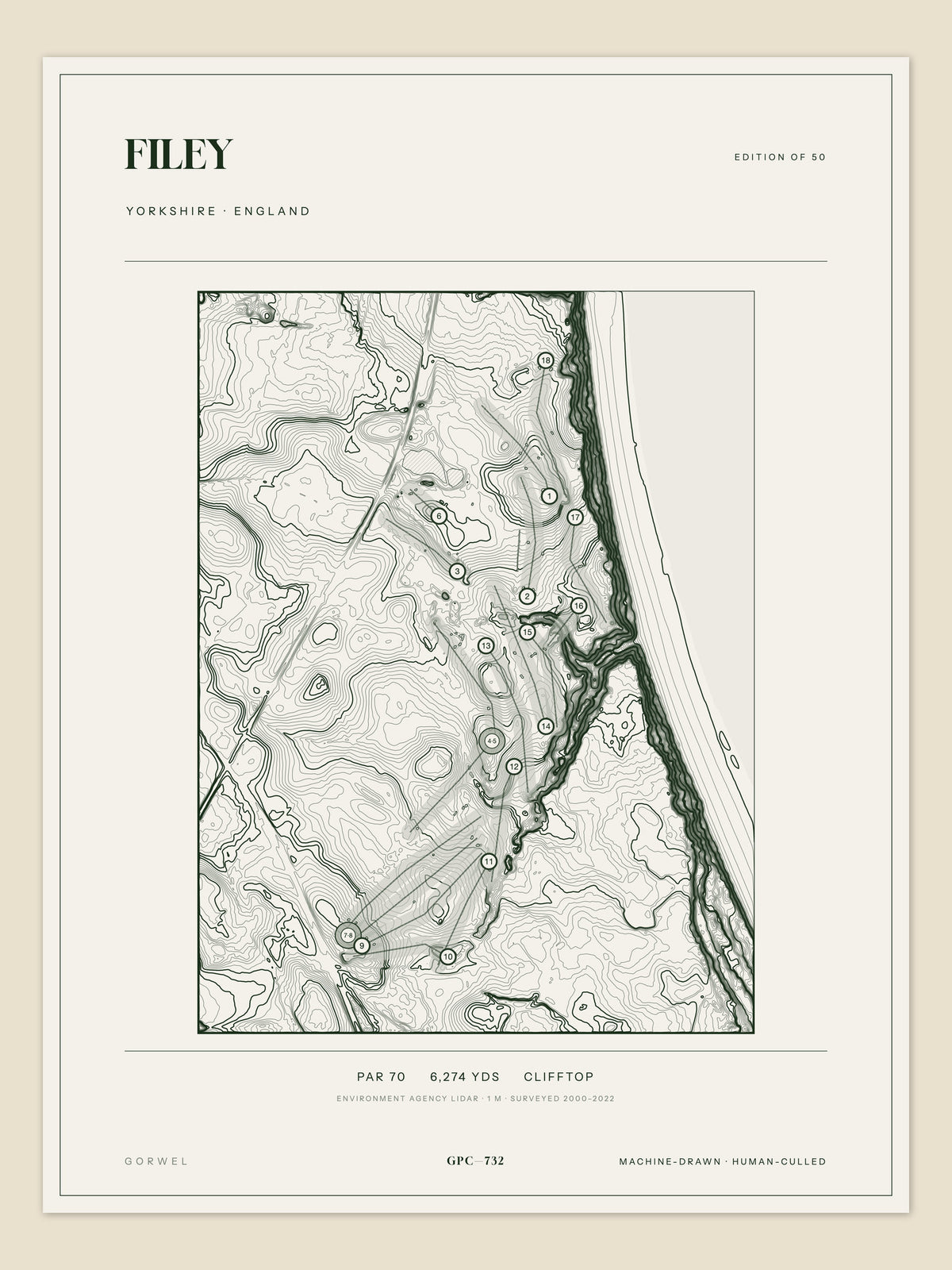 Filey, Yorkshire topographic golf course print