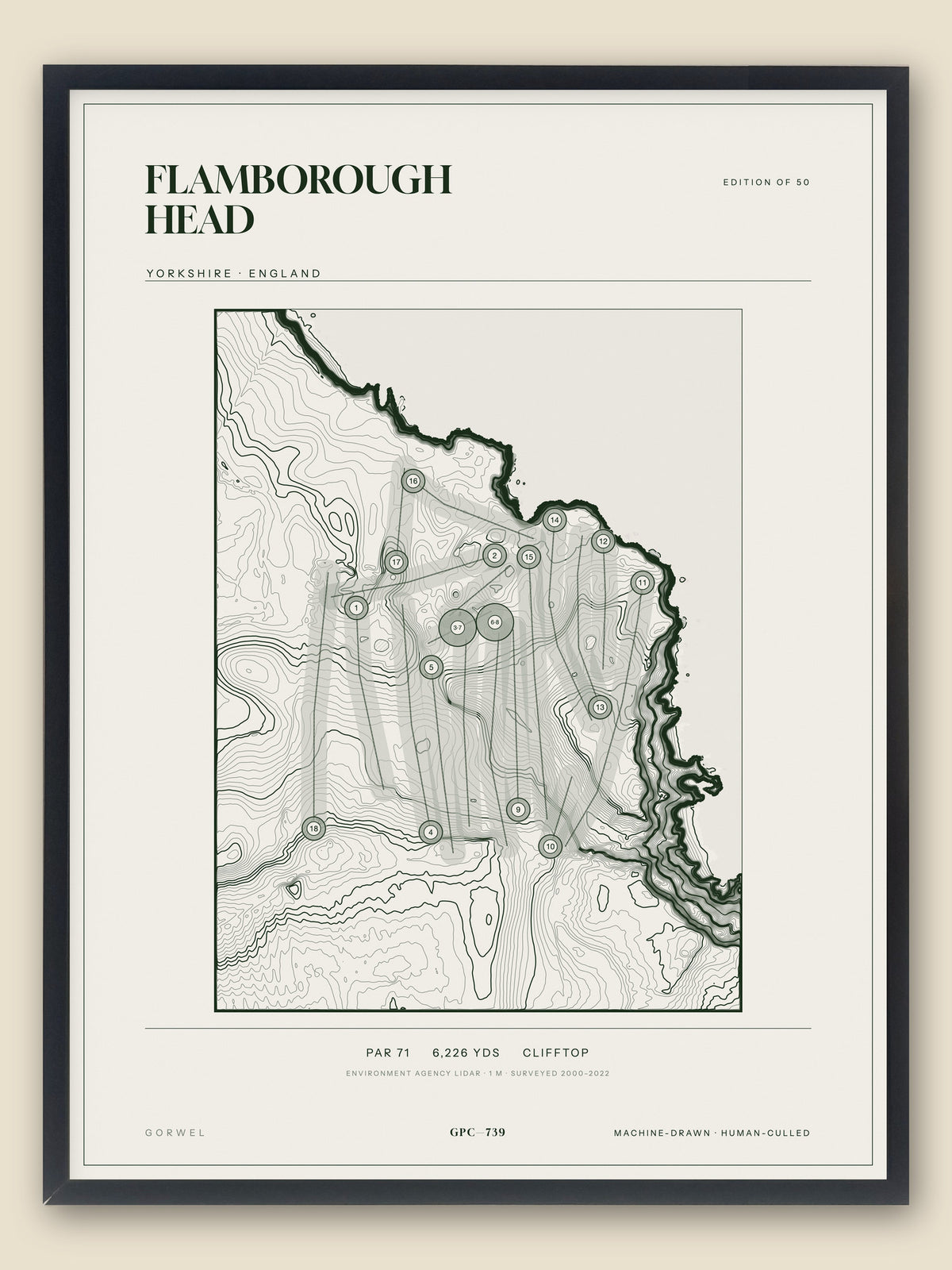 Flamborough Head, Yorkshire topographic golf course print, framed — Gorwel Print Co