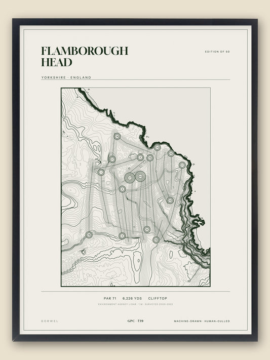 Flamborough Head, Yorkshire topographic golf course print, framed — Gorwel Print Co