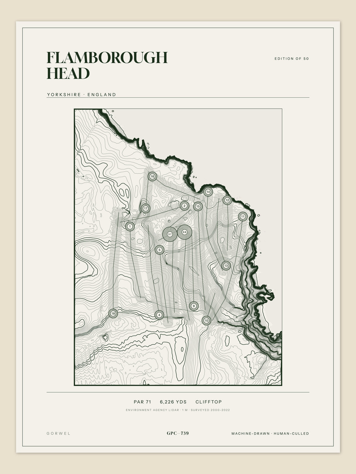 Flamborough Head, Yorkshire topographic golf course print