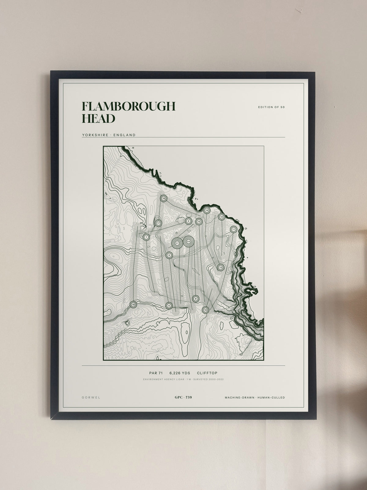 Flamborough Head, Yorkshire print, framed, on a wall