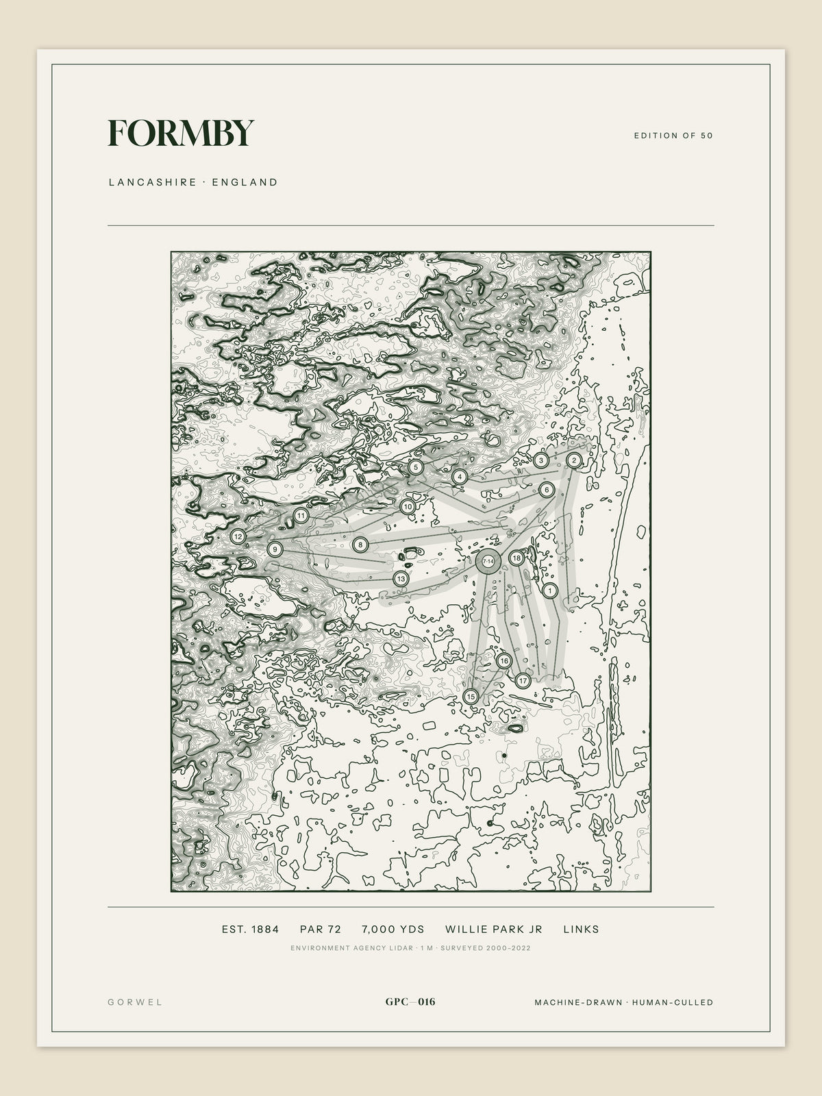 Formby, Lancashire topographic golf course print