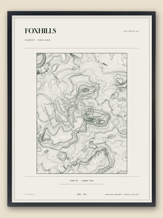 Foxhills, Surrey topographic golf course print, framed — Gorwel Print Co