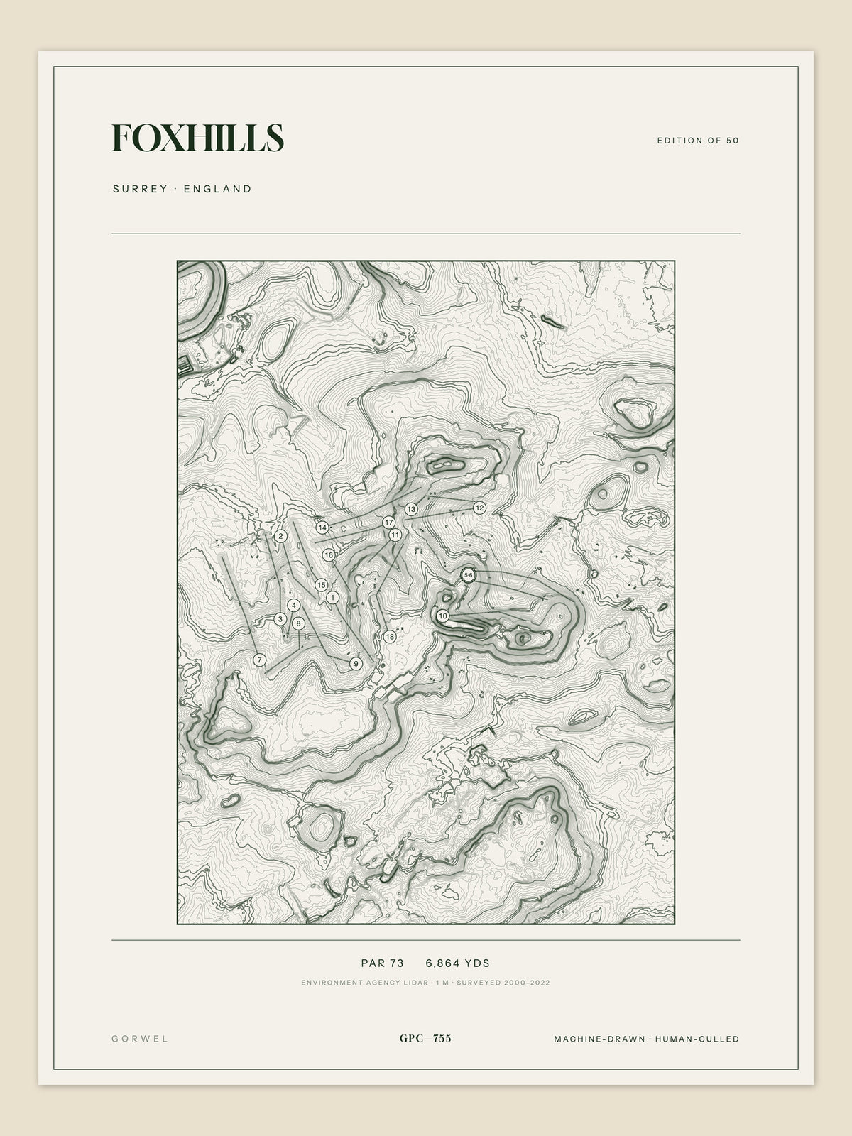 Foxhills, Surrey topographic golf course print