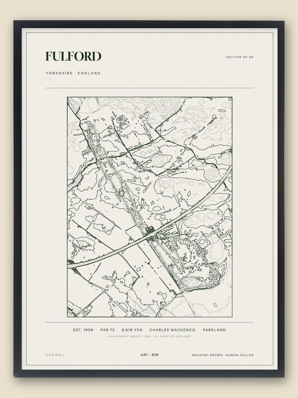 Fulford, Yorkshire topographic golf course print, framed — Gorwel Print Co