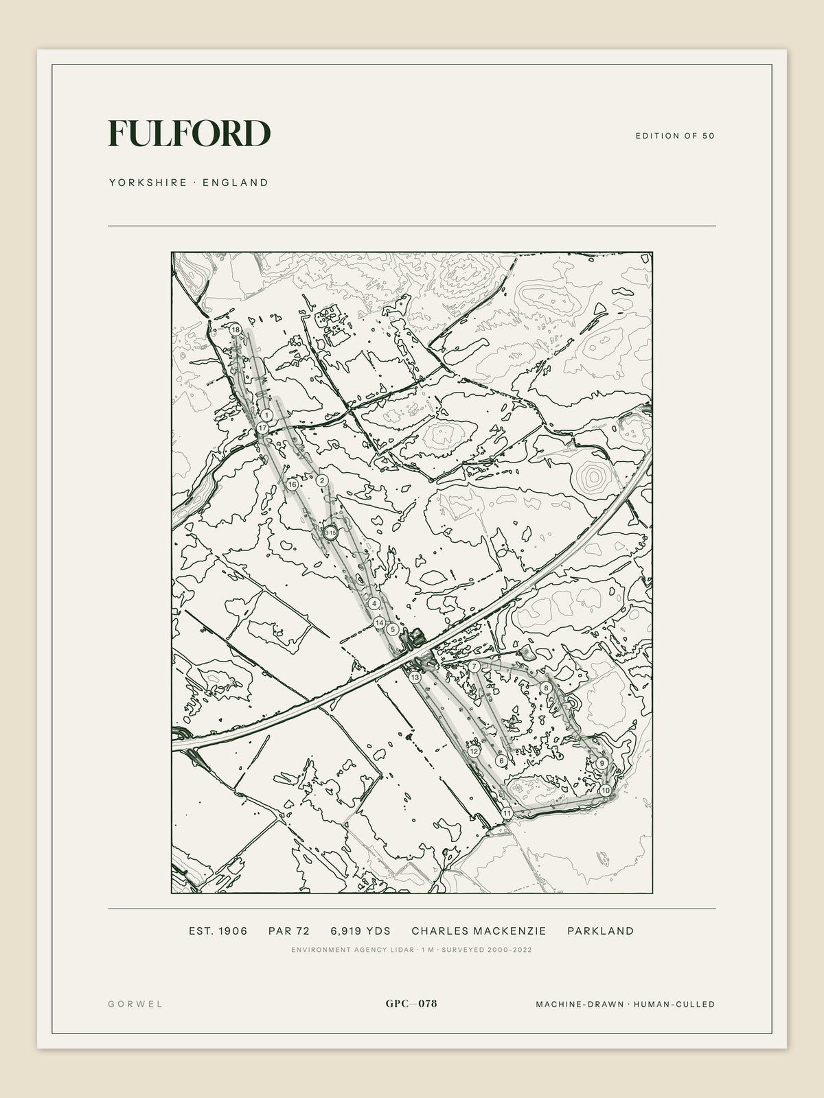 Fulford, Yorkshire topographic golf course print