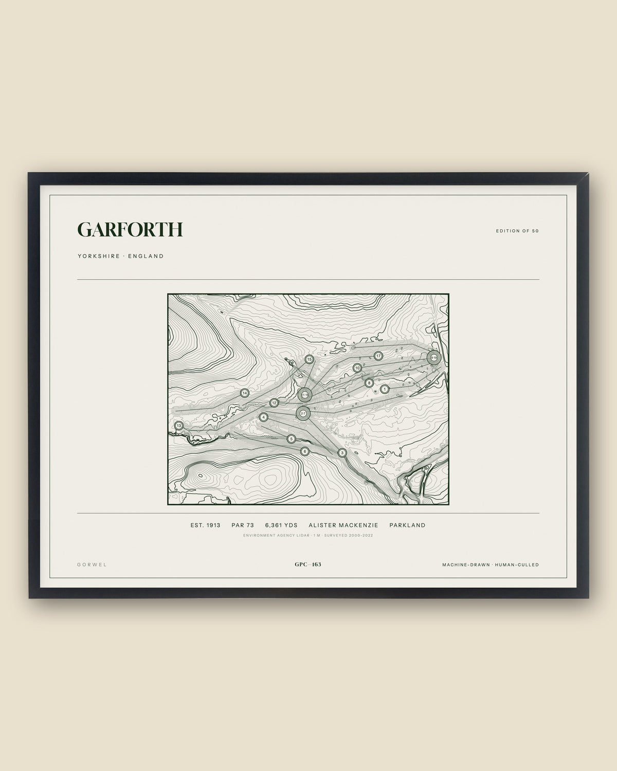 Garforth, Yorkshire topographic golf course print, framed — Gorwel Print Co