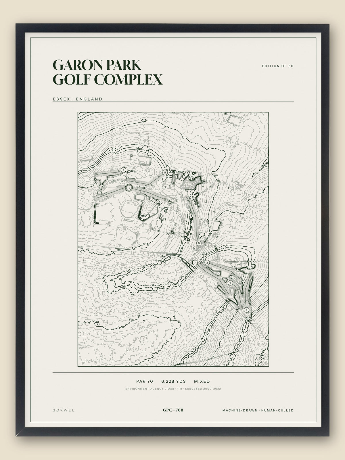 Garon Park Golf Complex, Essex topographic golf course print, framed — Gorwel Print Co
