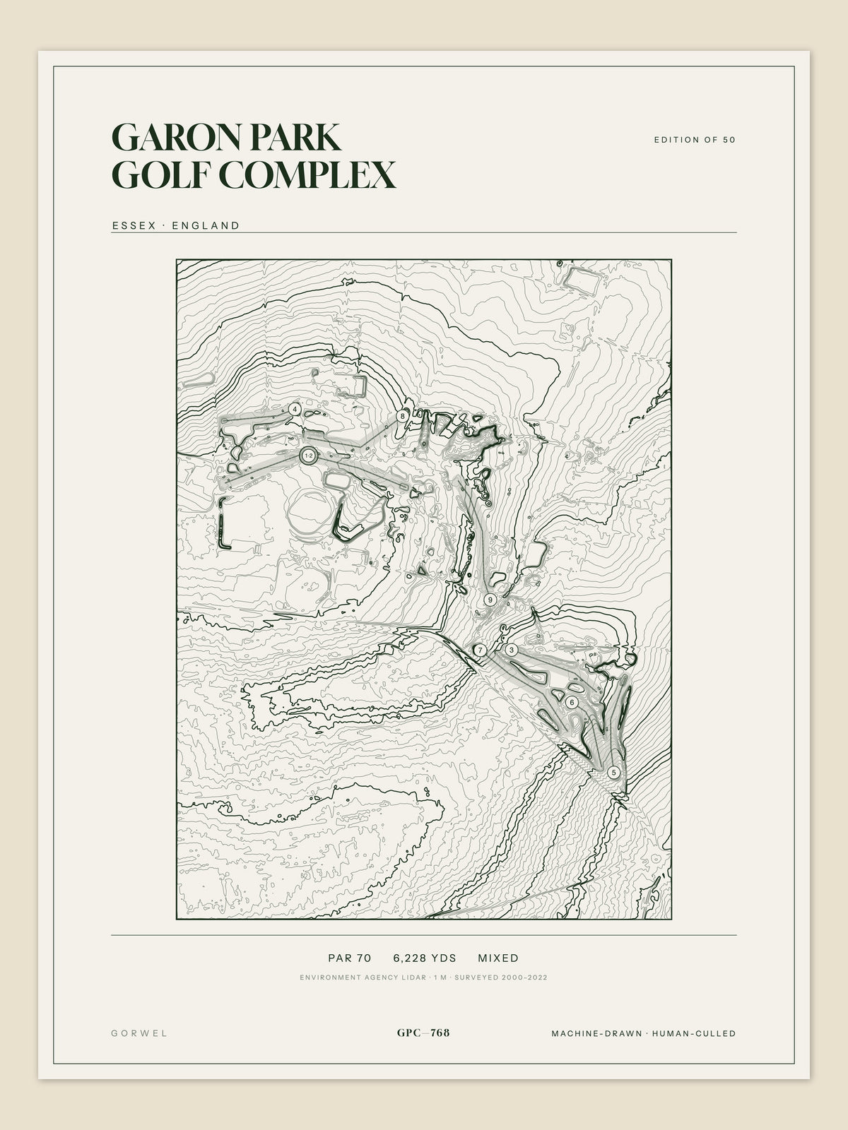 Garon Park Golf Complex, Essex topographic golf course print