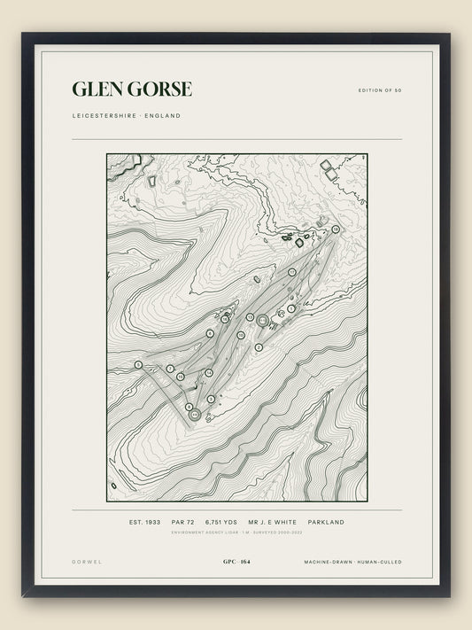 Glen Gorse, Leicestershire topographic golf course print, framed — Gorwel Print Co