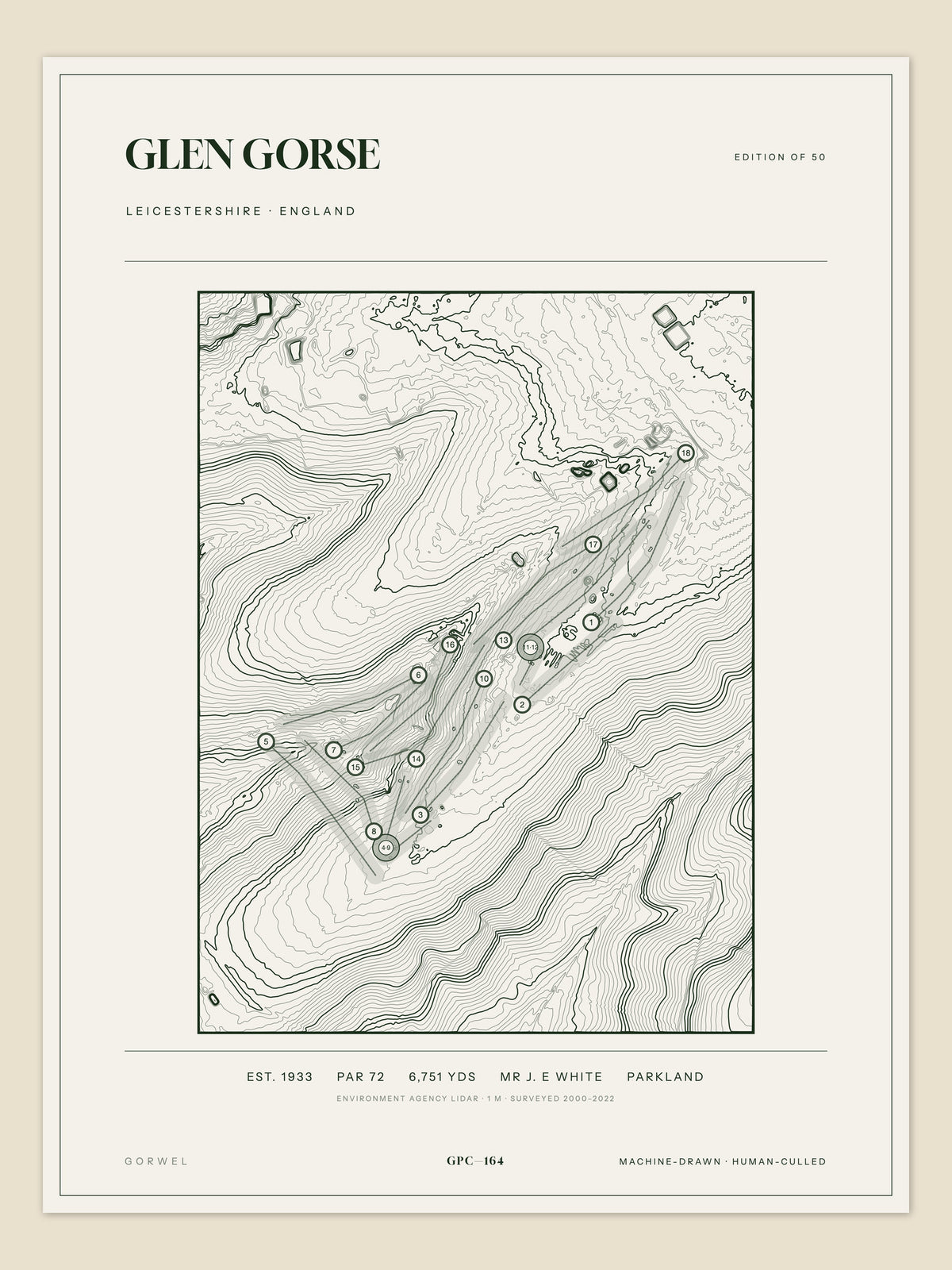 Glen Gorse, Leicestershire topographic golf course print