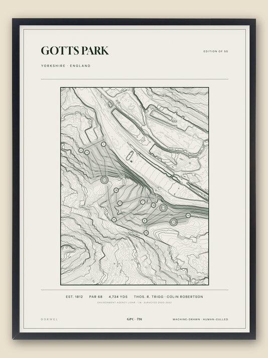 Gotts Park, Yorkshire topographic golf course print, framed — Gorwel Print Co