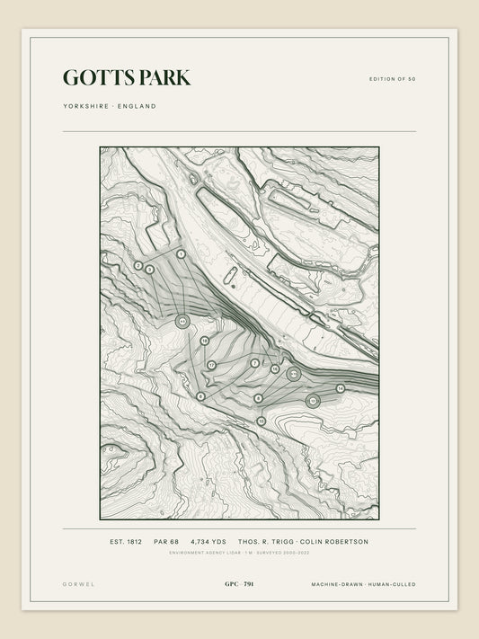 Gotts Park, Yorkshire topographic golf course print
