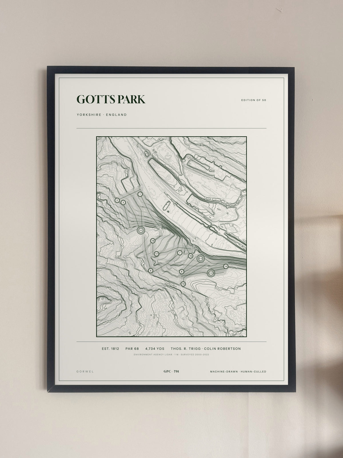 Gotts Park, Yorkshire print, framed, on a wall