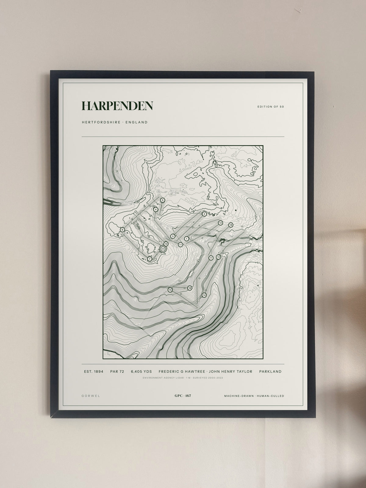 Harpenden, Hertfordshire print, framed, on a wall