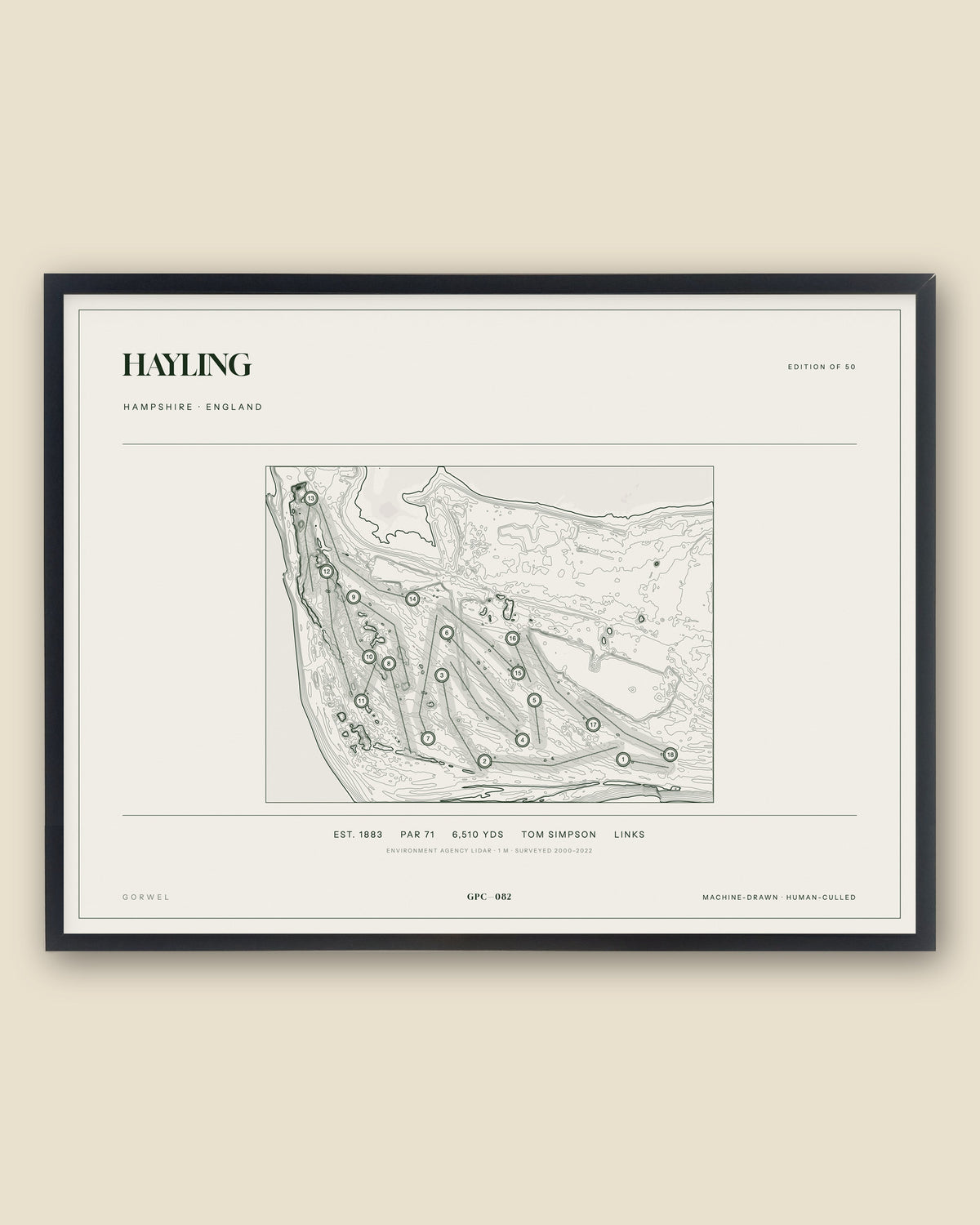 Hayling, Hampshire topographic golf course print, framed — Gorwel Print Co