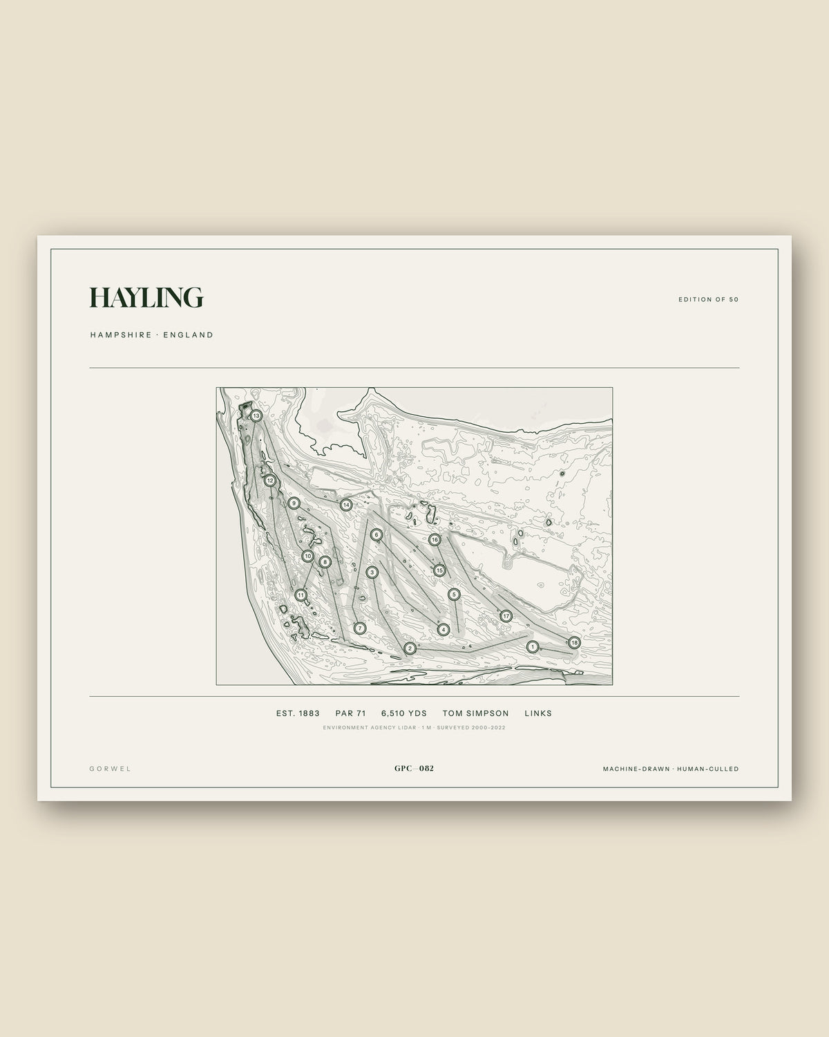 Hayling, Hampshire topographic golf course print