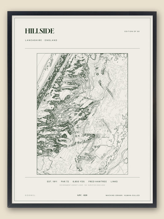 Hillside, Lancashire topographic golf course print, framed — Gorwel Print Co