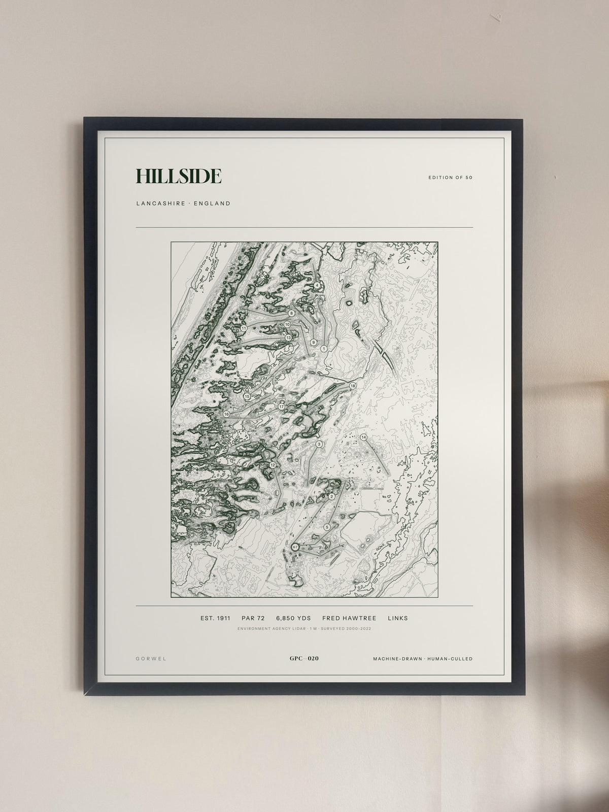 Hillside, Lancashire print, framed, on a wall