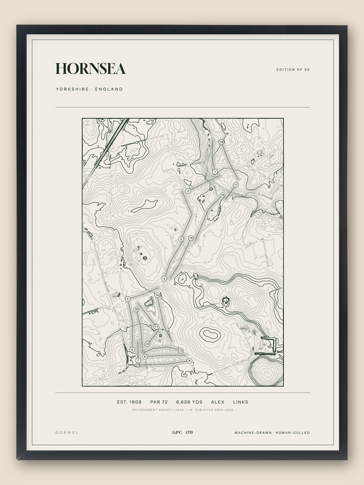 Hornsea, Yorkshire topographic golf course print, framed — Gorwel Print Co