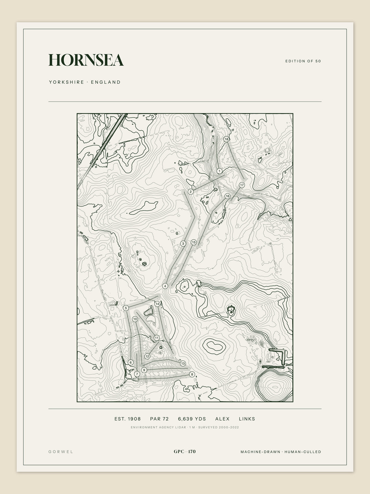 Hornsea, Yorkshire topographic golf course print