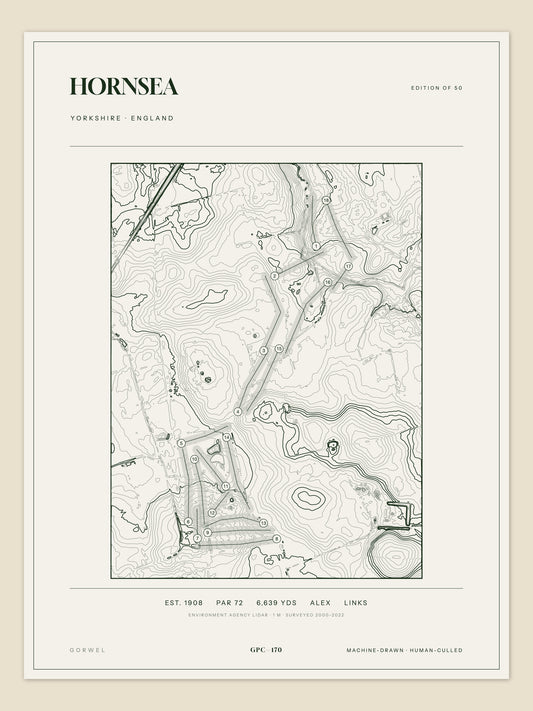 Hornsea, Yorkshire topographic golf course print