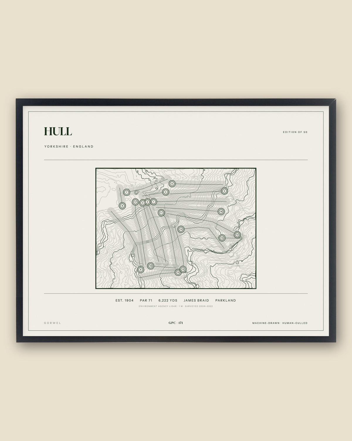 Hull, Yorkshire topographic golf course print, framed — Gorwel Print Co