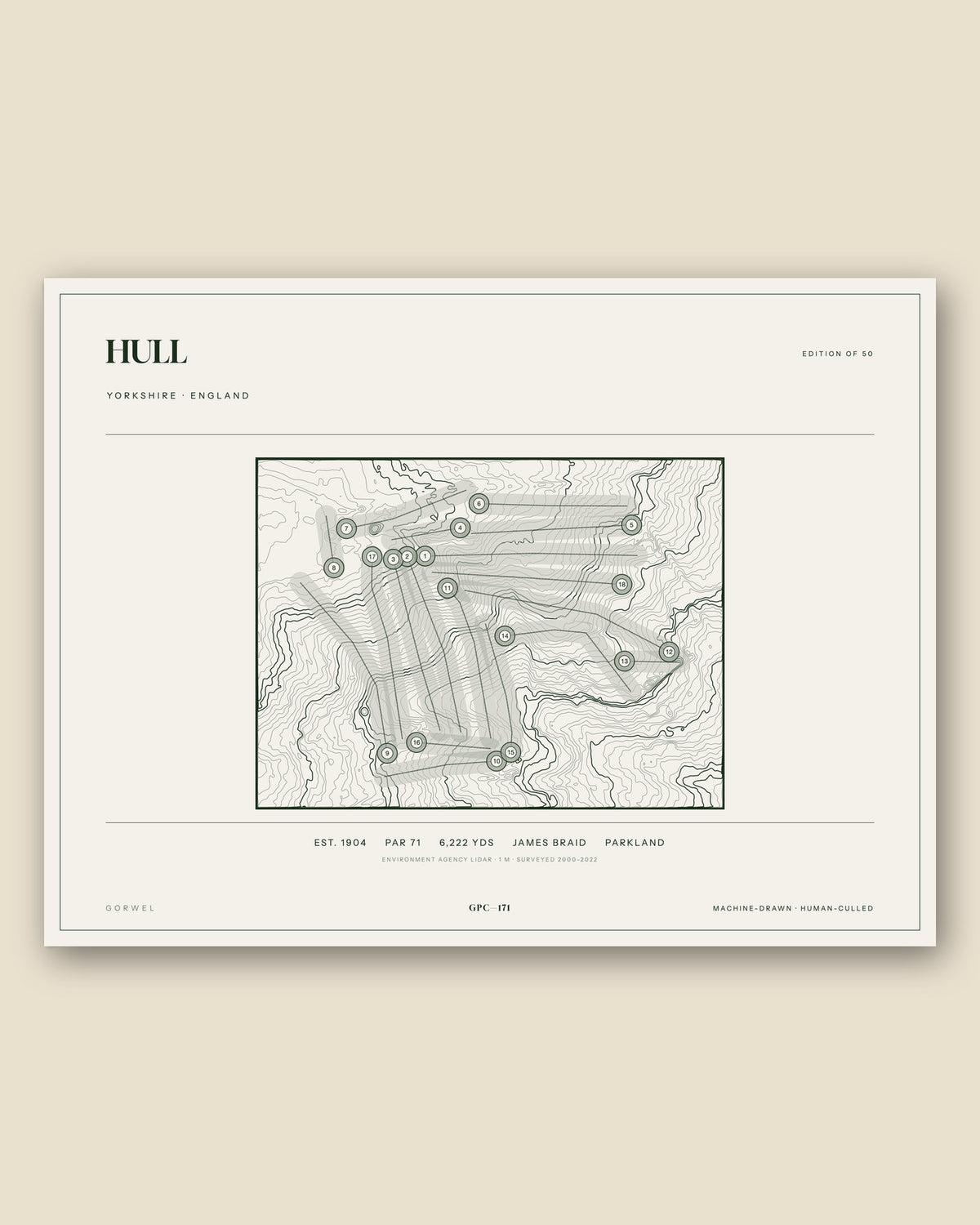 Hull, Yorkshire topographic golf course print