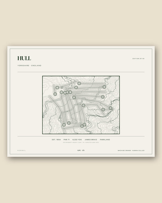 Hull, Yorkshire topographic golf course print