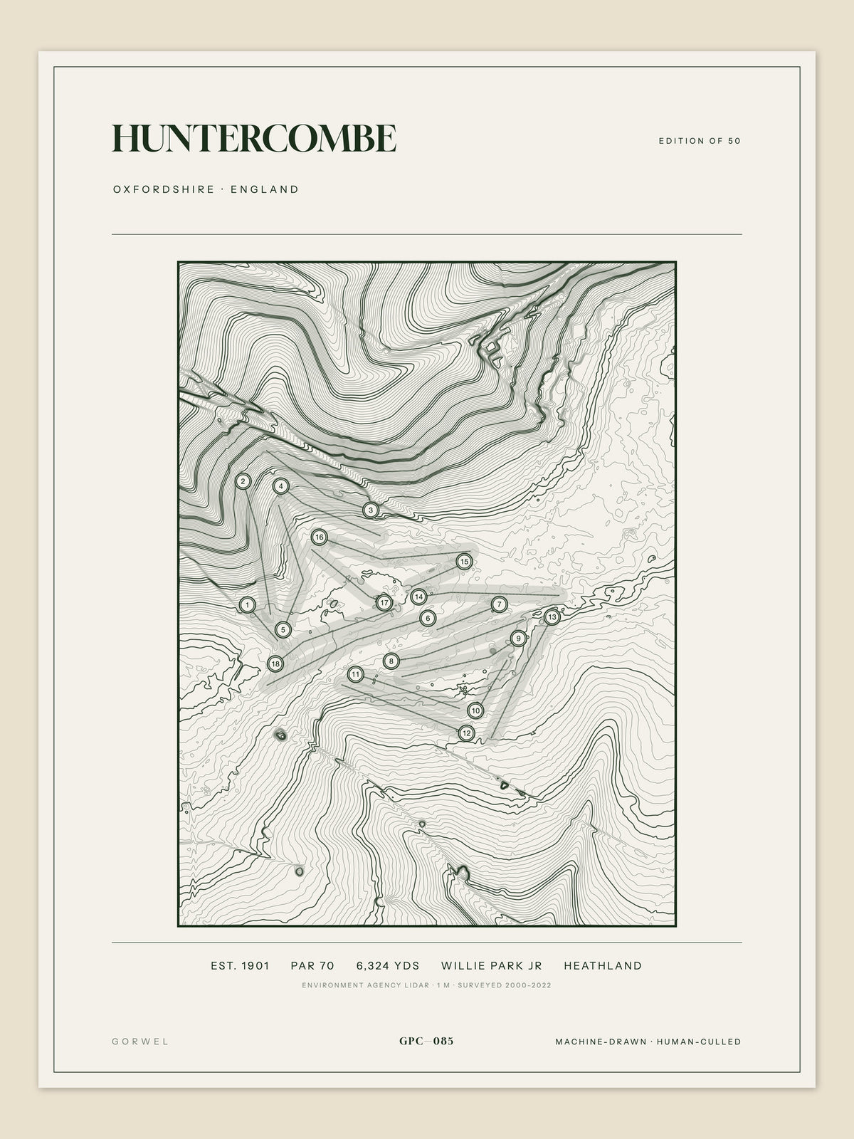 Huntercombe, Oxfordshire topographic golf course print