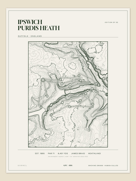 Ipswich Purdis Heath, Suffolk topographic golf course print