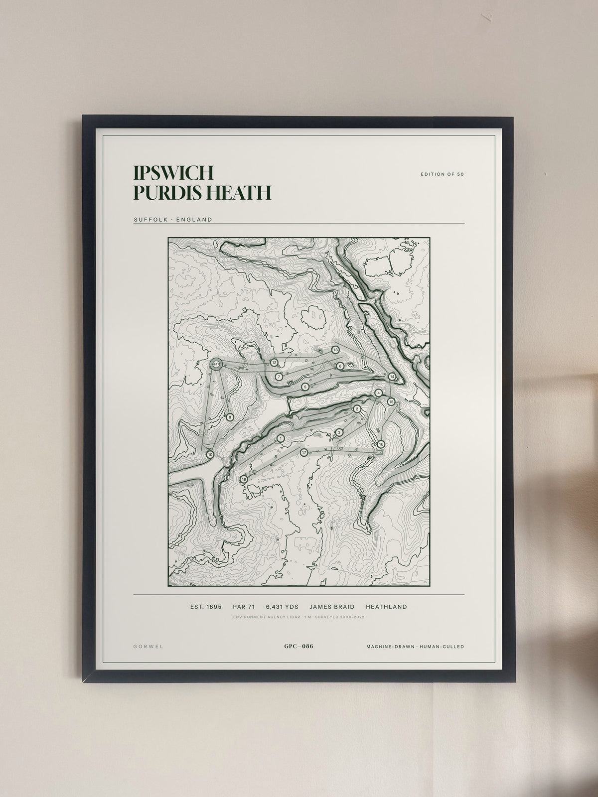 Ipswich Purdis Heath, Suffolk print, framed, on a wall