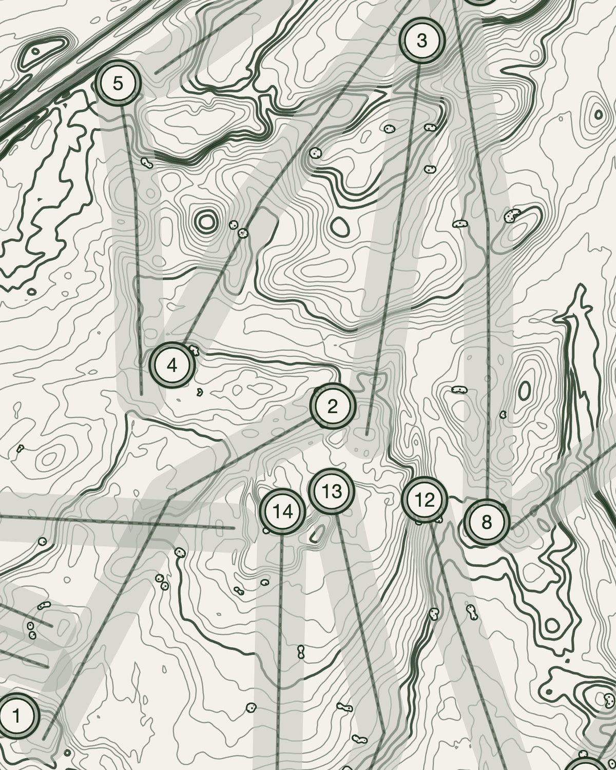 Lanark topographic golf course print — contour detail — Gorwel Print Co
