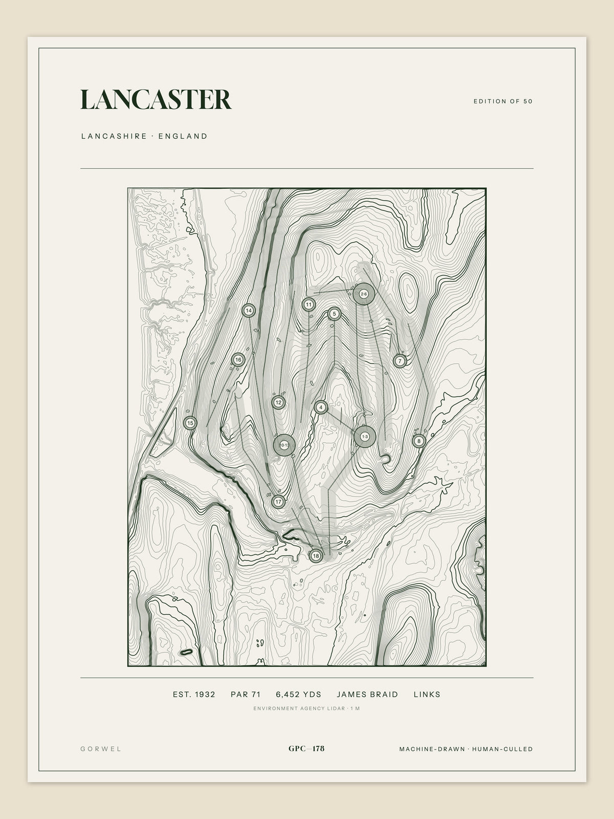 Lancaster topographic golf course print