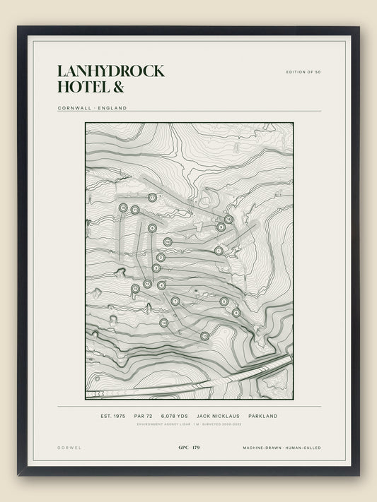 Lanhydrock Hotel &, Cornwall topographic golf course print, framed — Gorwel Print Co