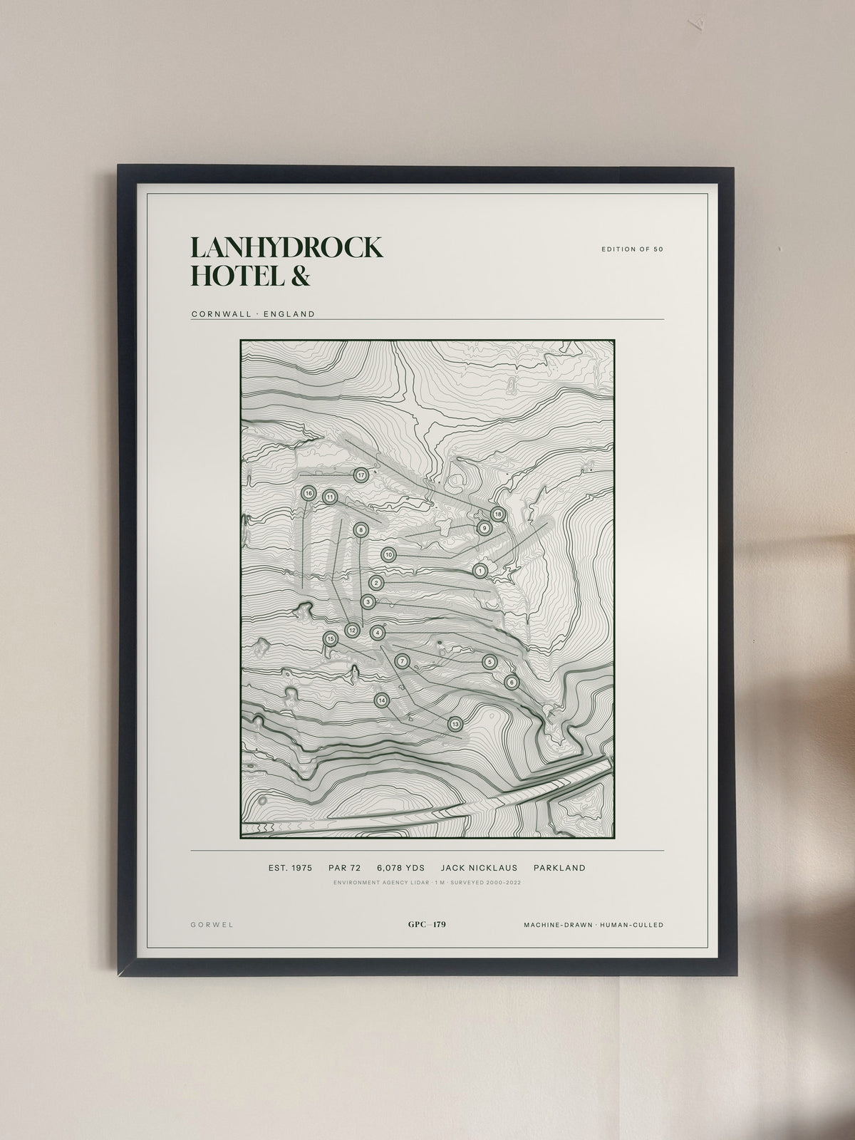 Lanhydrock Hotel &, Cornwall print, framed, on a wall