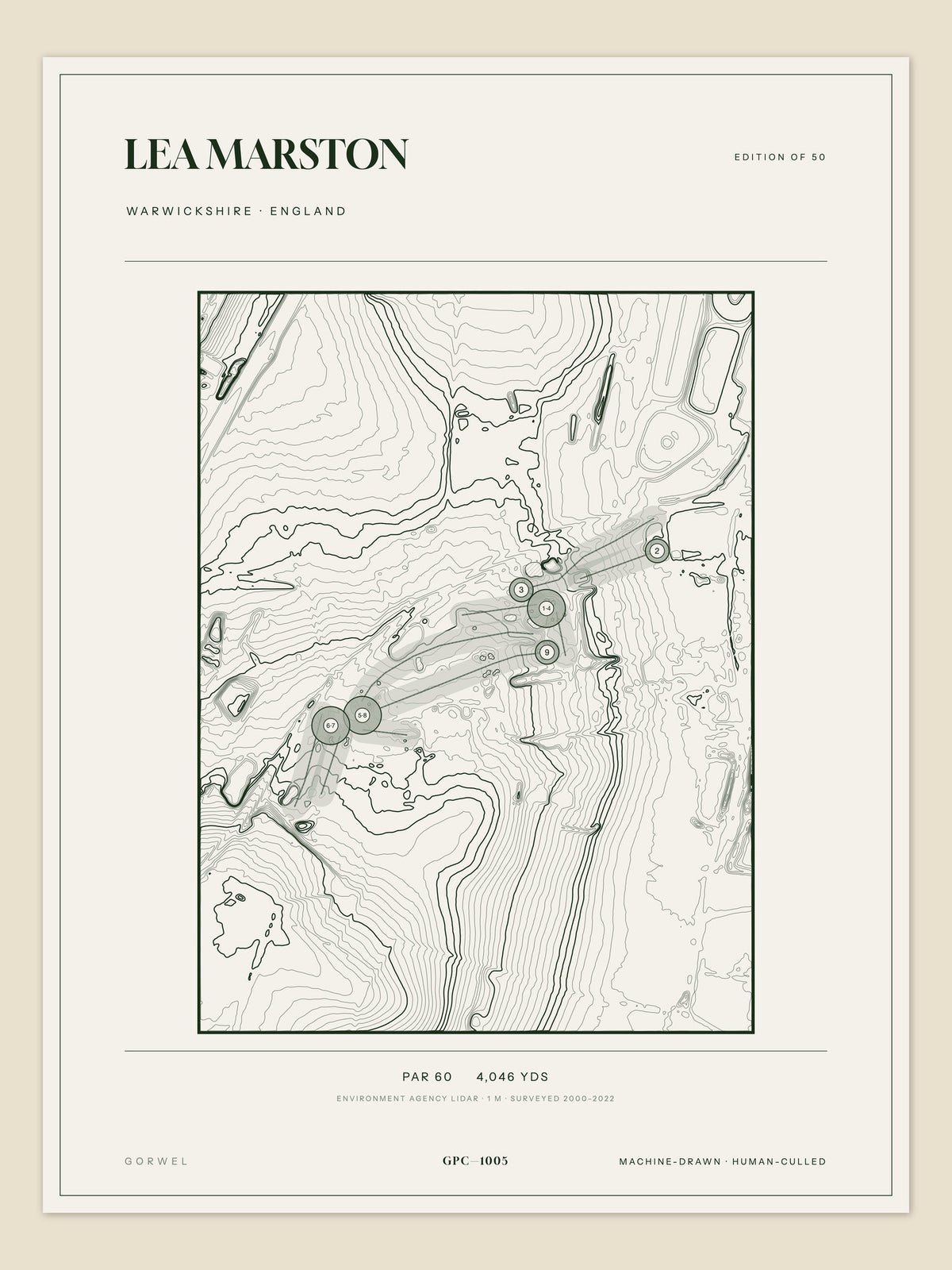 Lea Marston, Warwickshire topographic golf course print