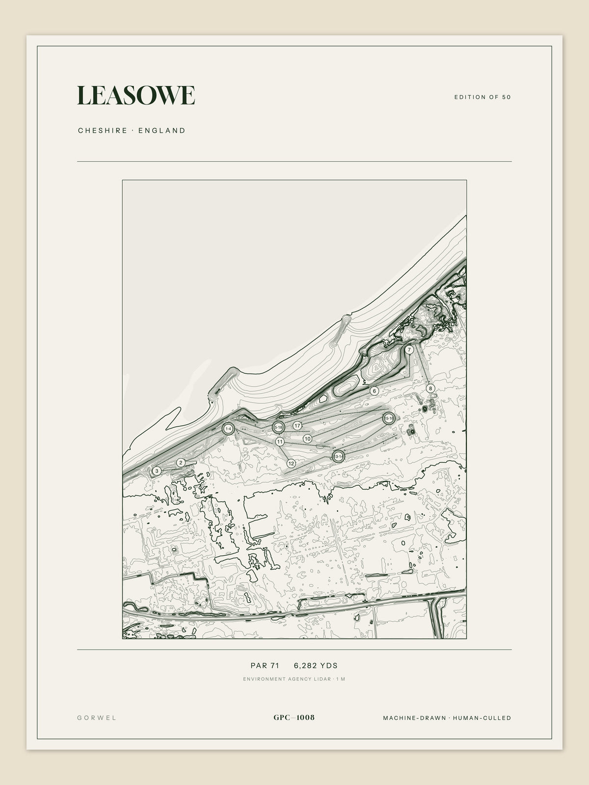 Leasowe topographic golf course print — unframed sheet — Gorwel Print Co