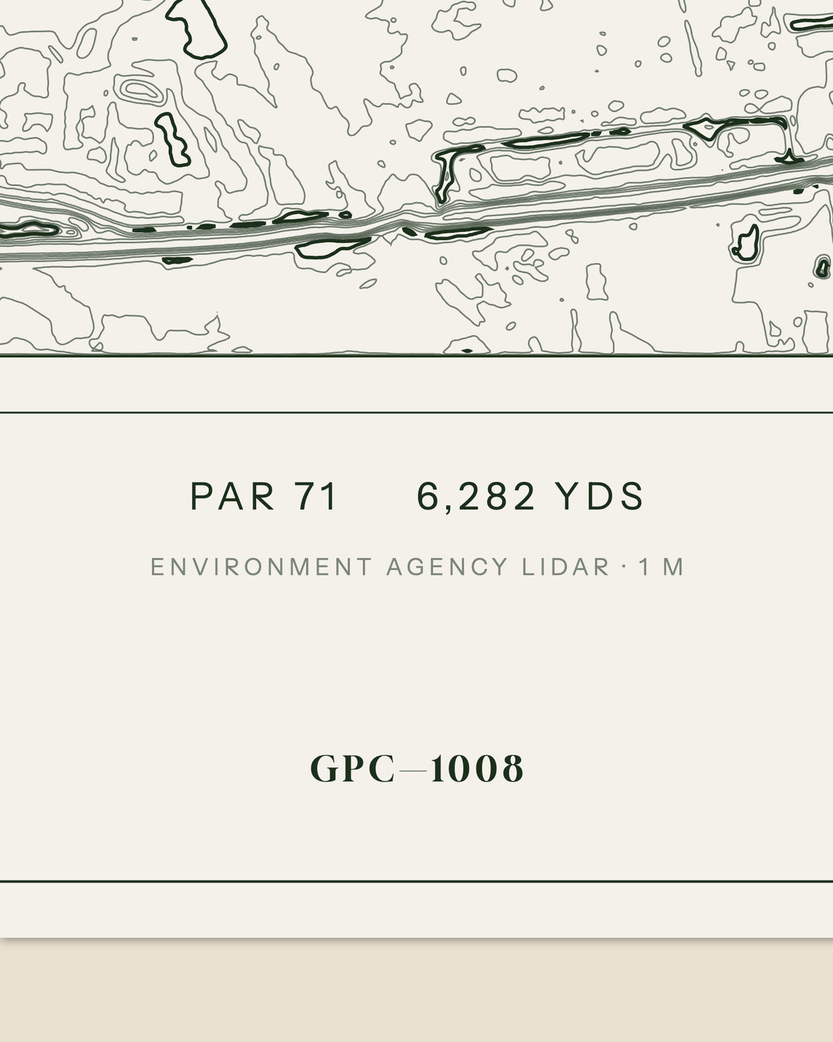 Leasowe topographic golf course print — data strip and edition mark — Gorwel Print Co