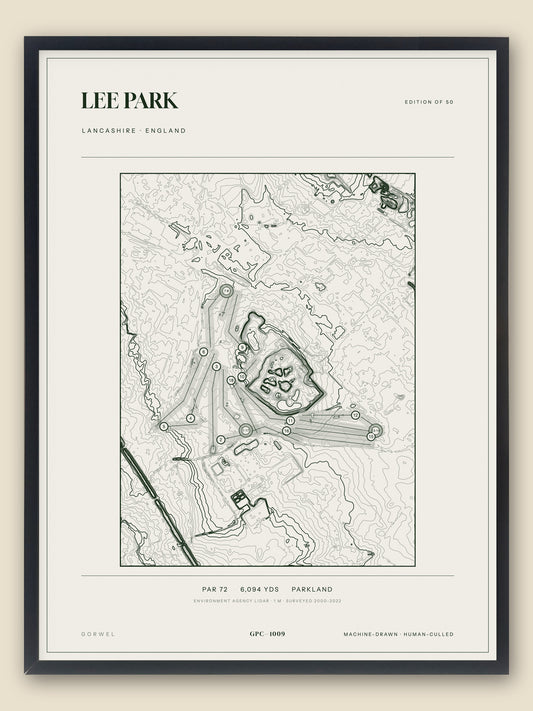 Lee Park, Lancashire topographic golf course print, framed — Gorwel Print Co