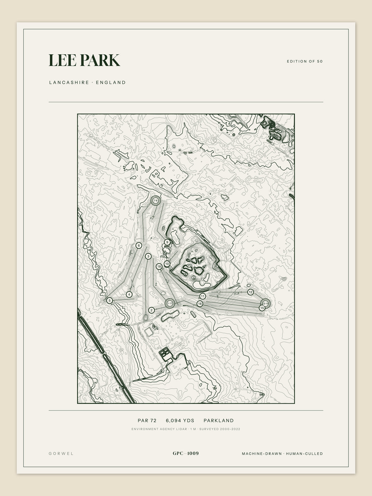 Lee Park, Lancashire topographic golf course print