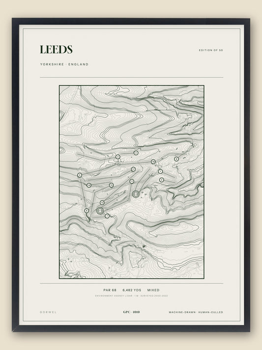 Leeds, Yorkshire topographic golf course print, framed — Gorwel Print Co