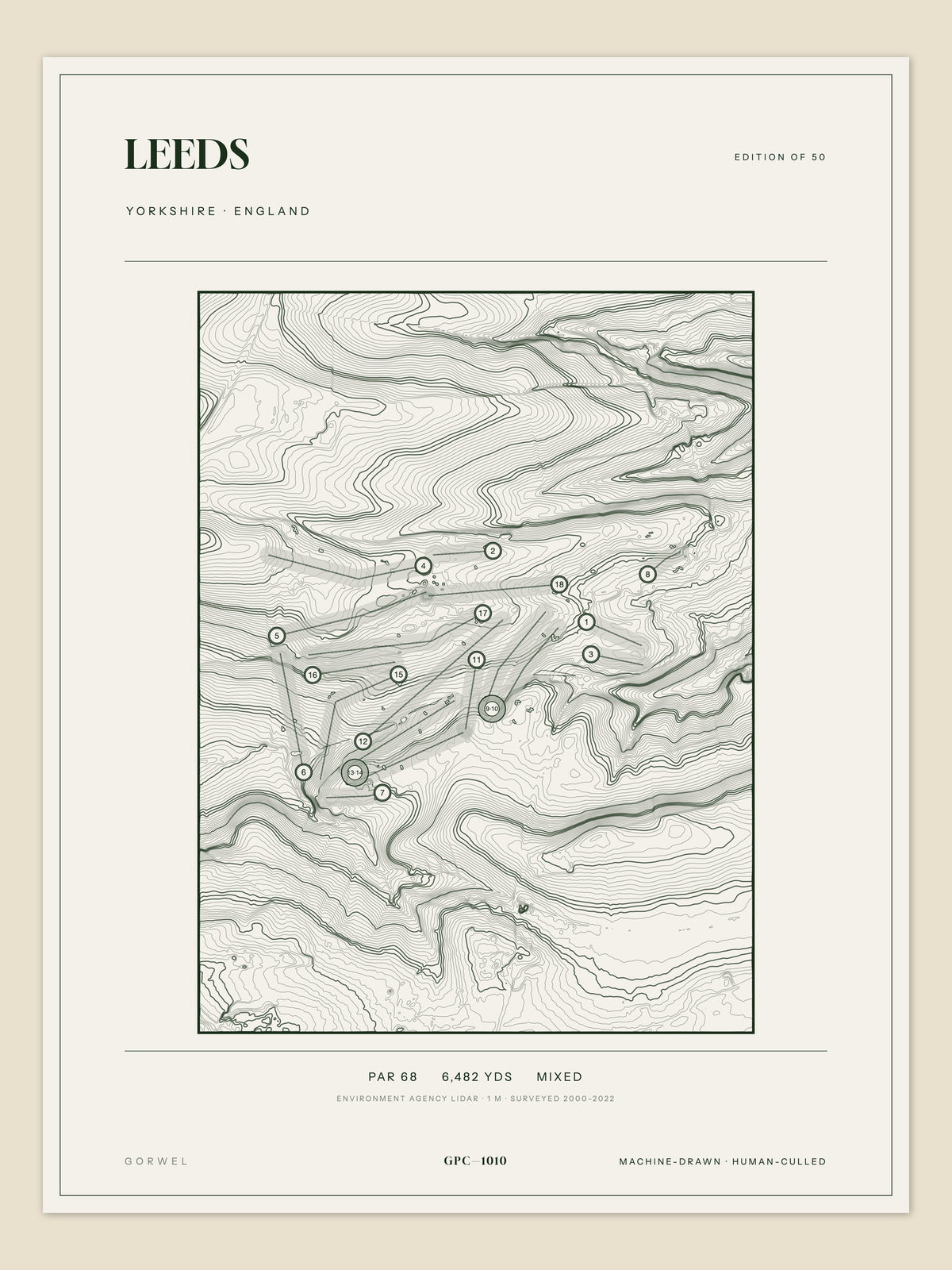 Leeds, Yorkshire topographic golf course print