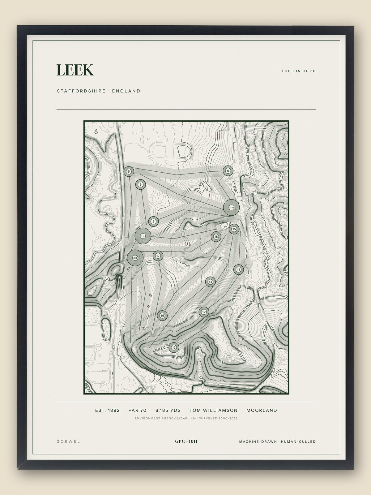Leek, Staffordshire topographic golf course print, framed — Gorwel Print Co