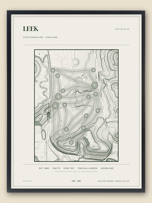 Leek, Staffordshire topographic golf course print, framed — Gorwel Print Co