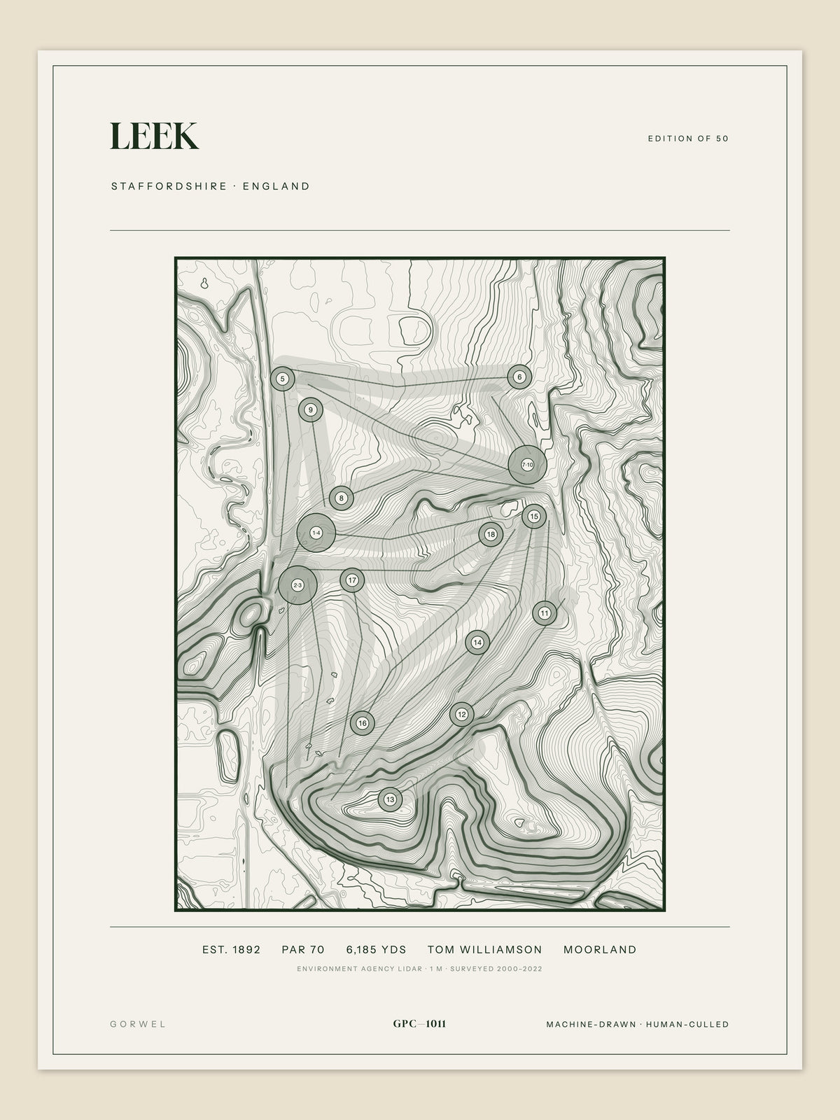 Leek, Staffordshire topographic golf course print