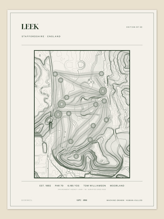 Leek, Staffordshire topographic golf course print