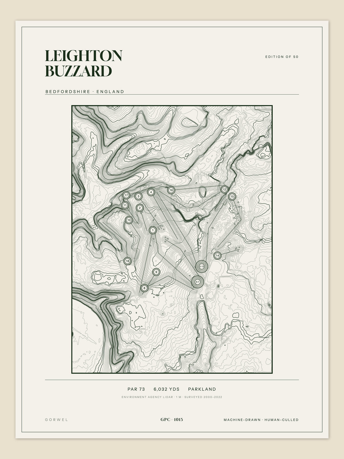 Leighton Buzzard, Bedfordshire topographic golf course print
